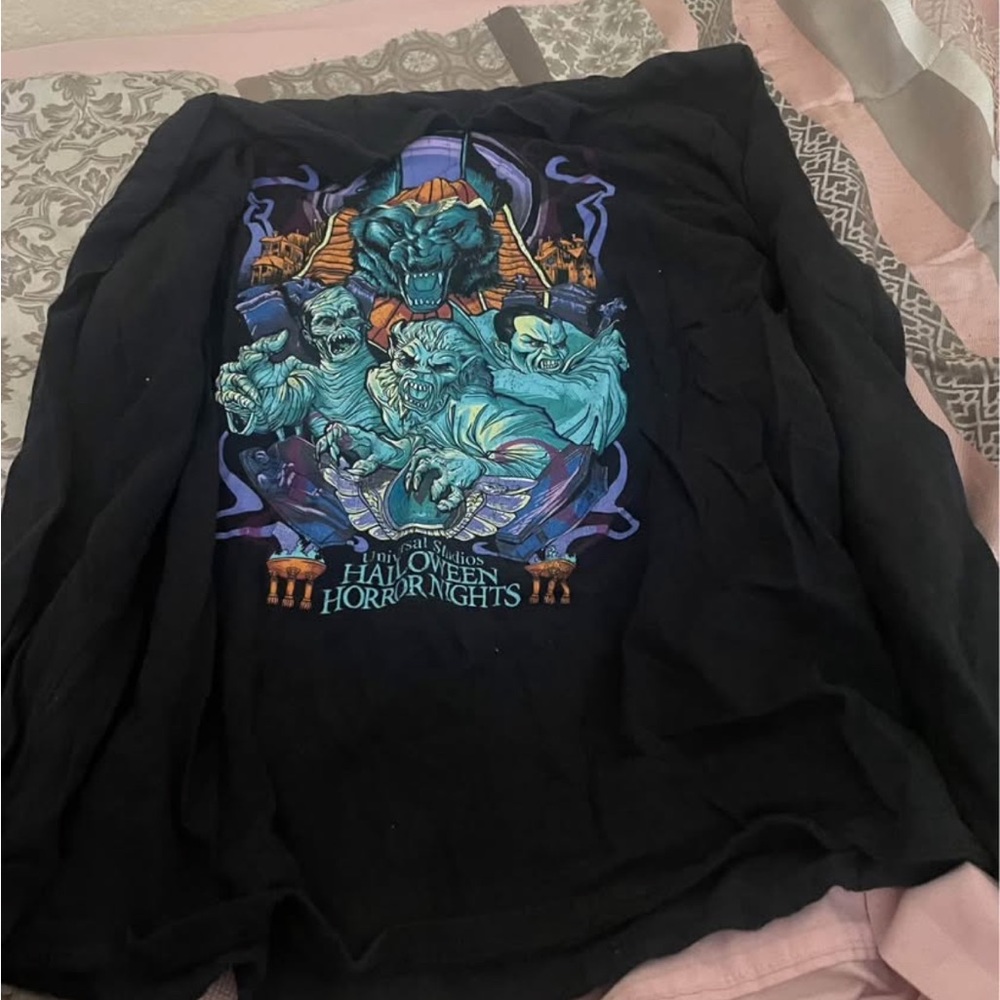 Universal Black Long Sleeve Tee with Halloween Design